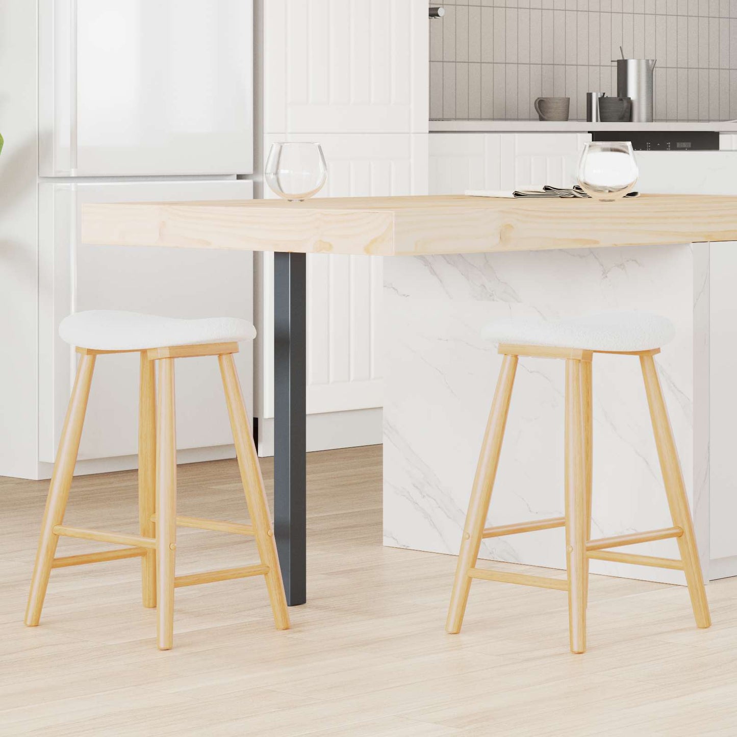 Dining Chairs 2 pcs Natural 46 x 37 x 63 cm Solid Rubber Wood
