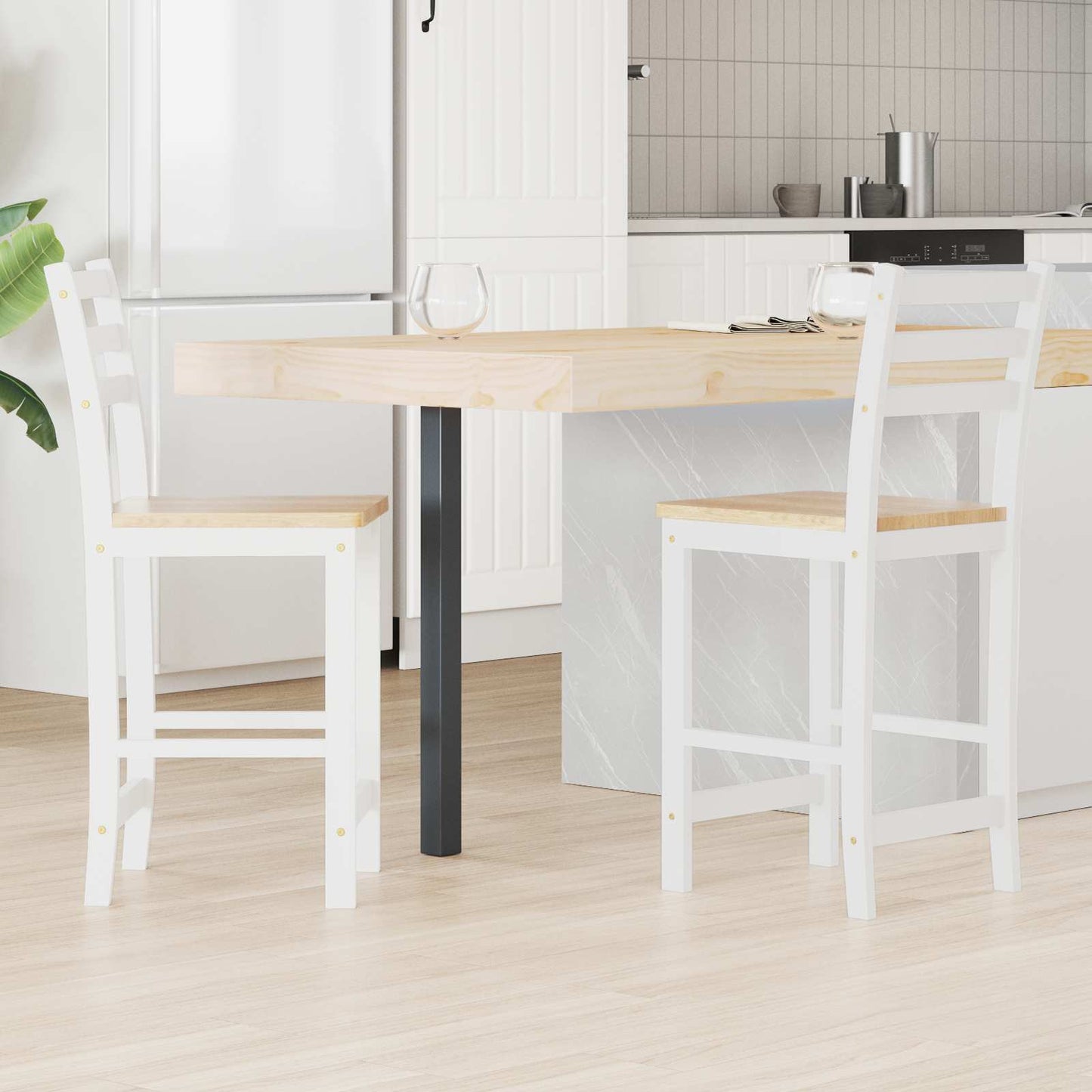Dining Chairs 2 pcs Solid Rubber Wood White 40 x 47.5 x 99.5 cm