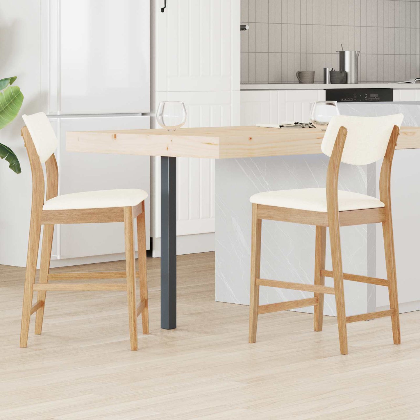 Dining Chairs 2 pcs Natural 48 x 49 x 95 cm Solid Rubber Wood