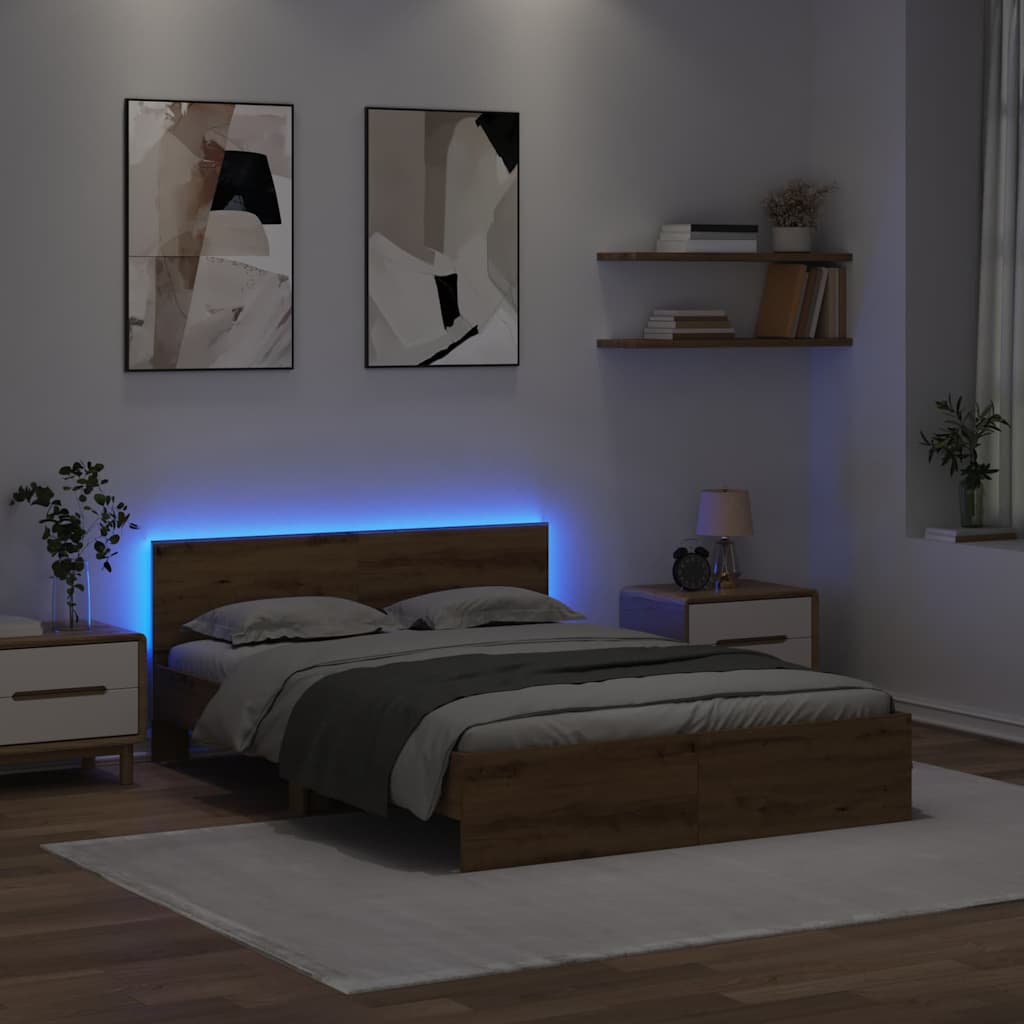 Bed Frame Artisan Oak 140 x 190 cm Engineered Wood