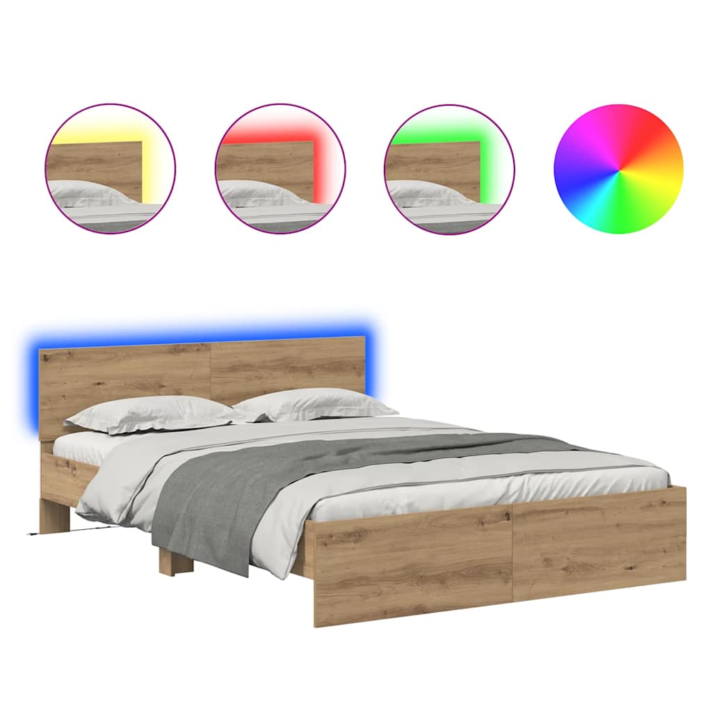 Bed Frame Artisan Oak 140 x 190 cm Engineered Wood