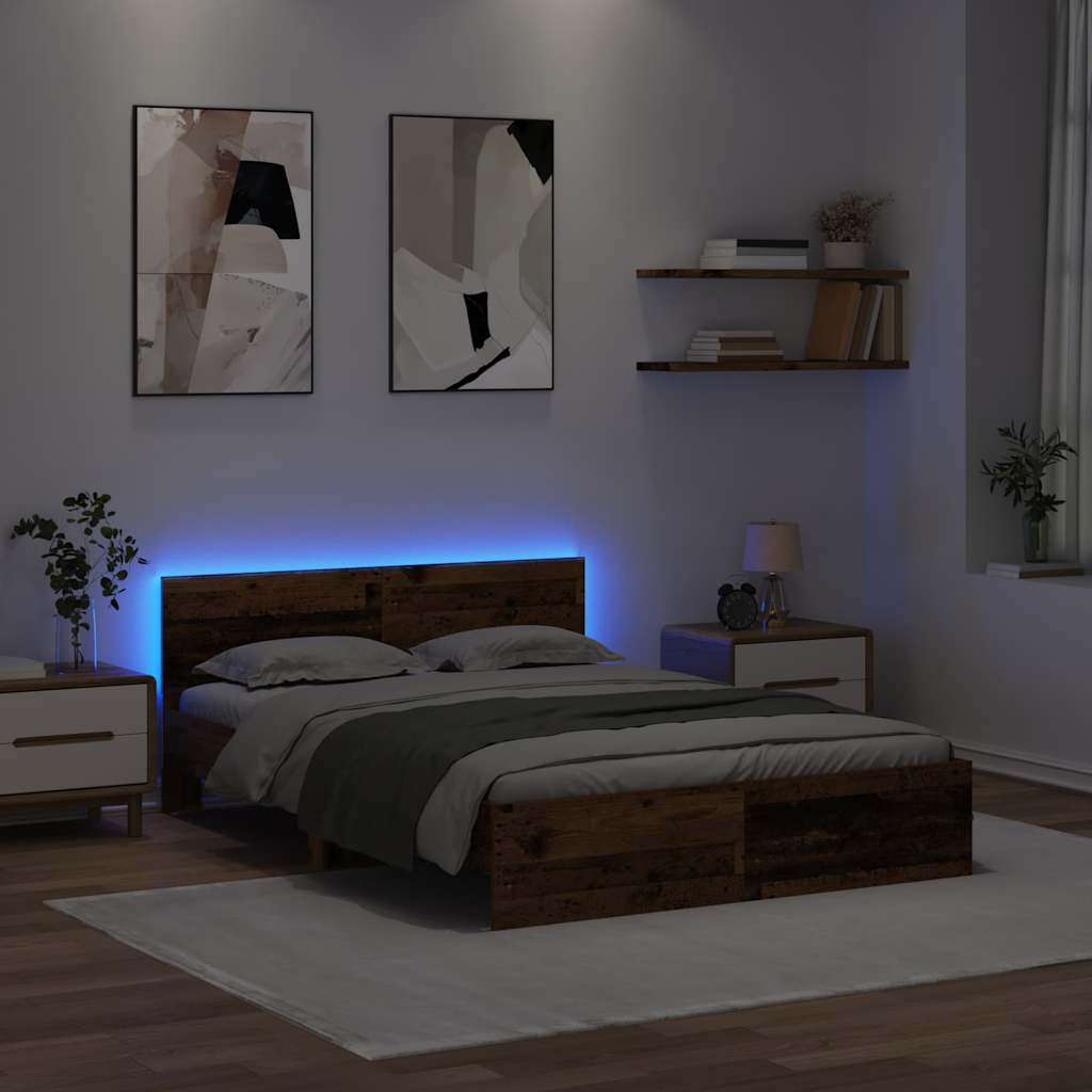 Bed Frame with Headboard Old Wood 135 x 190 cm Engineered Wood