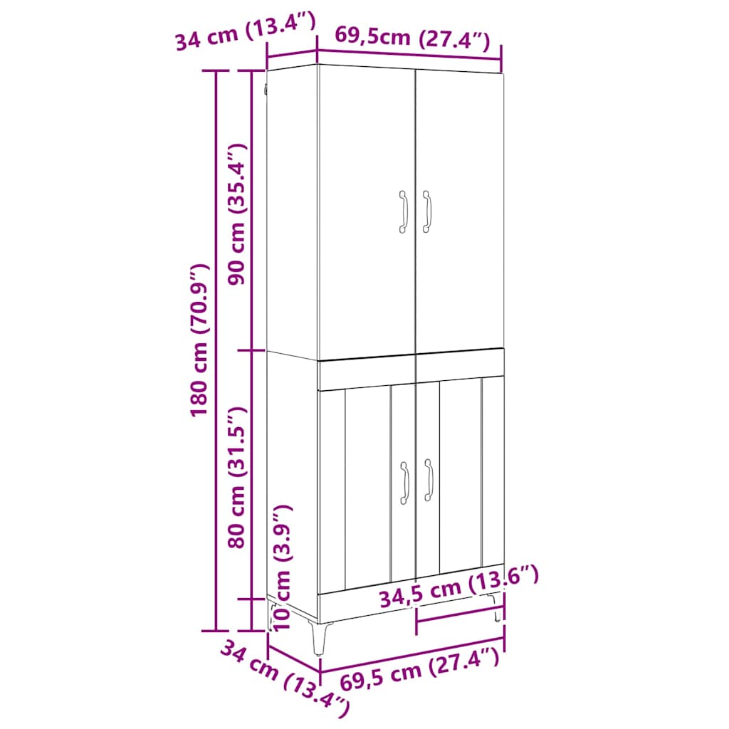 Highboard Artisan Oak 69.5 x 34 x 180 cm Engineered Wood