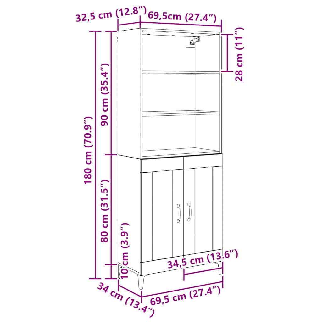 Highboard 2 pcs Old wood Engineered Wood