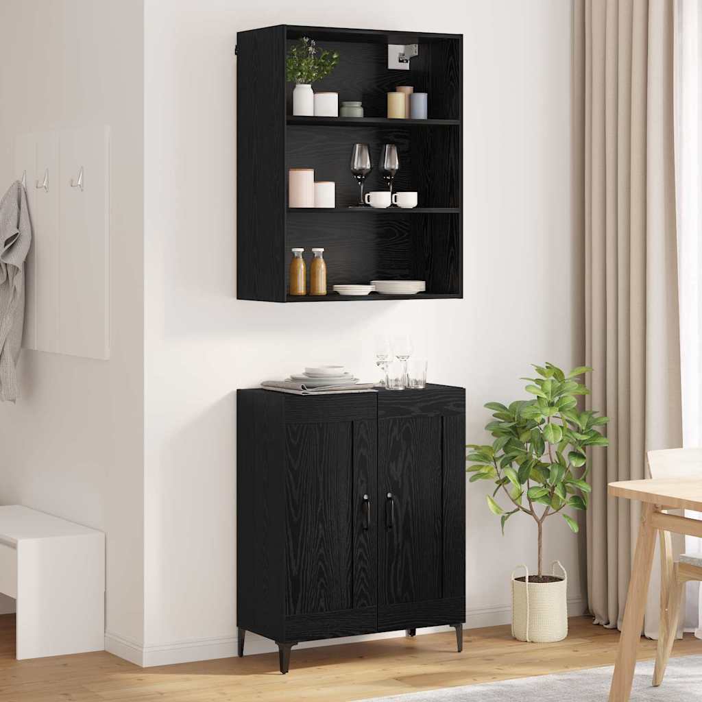Highboard 2 pcs Black oak Engineered Wood