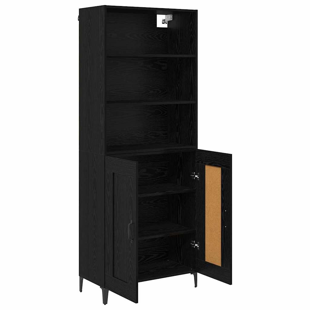 Highboard 2 pcs Black oak Engineered Wood