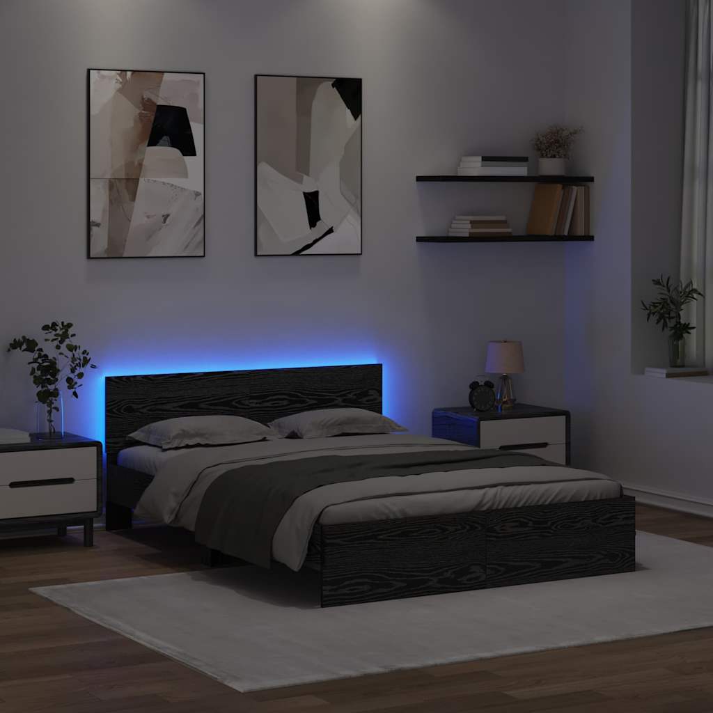 Bed Frame with Headboard Black Oak 140 x 200 cm Engineered Wood