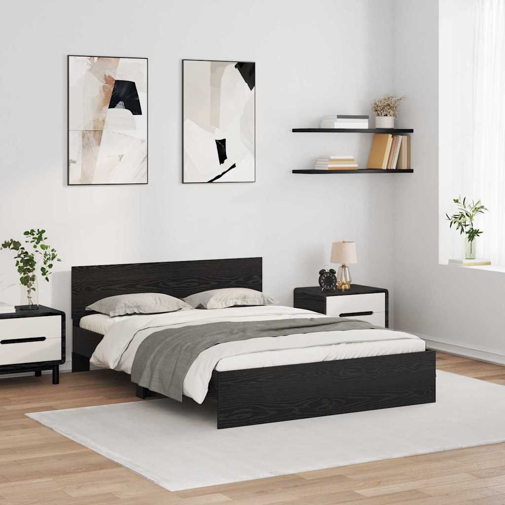 Bed Frame with Headboard Black Oak 140 x 200 cm Engineered Wood