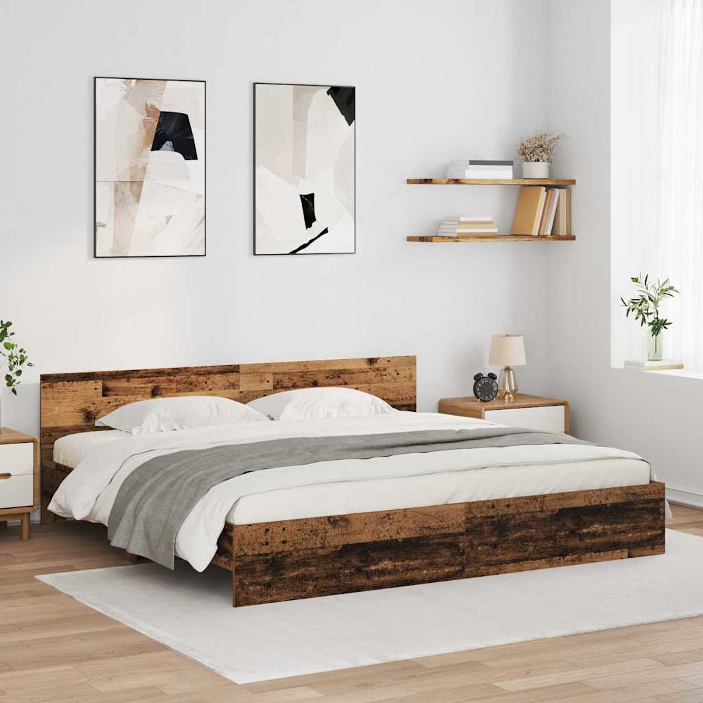 Bed Frame with Headboard Old Wood 200 x 200 cm Engineered Wood