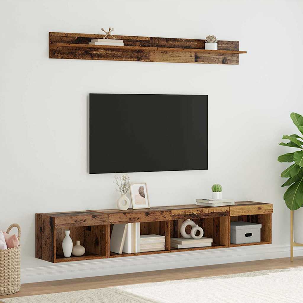 TV Wall Cabinet Set with LED 5 pcs Old Wood Engineered Wood