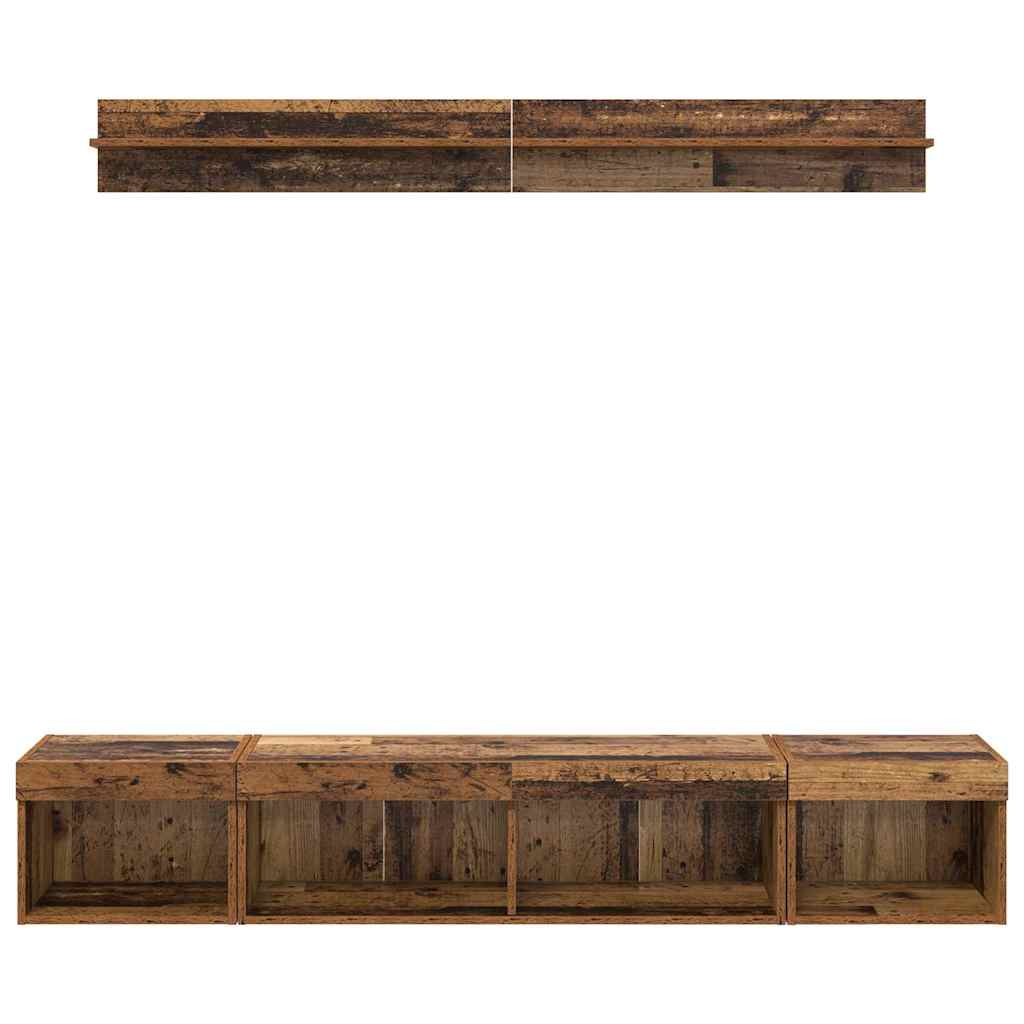 TV Wall Cabinet Set with LED 5 pcs Old Wood Engineered Wood
