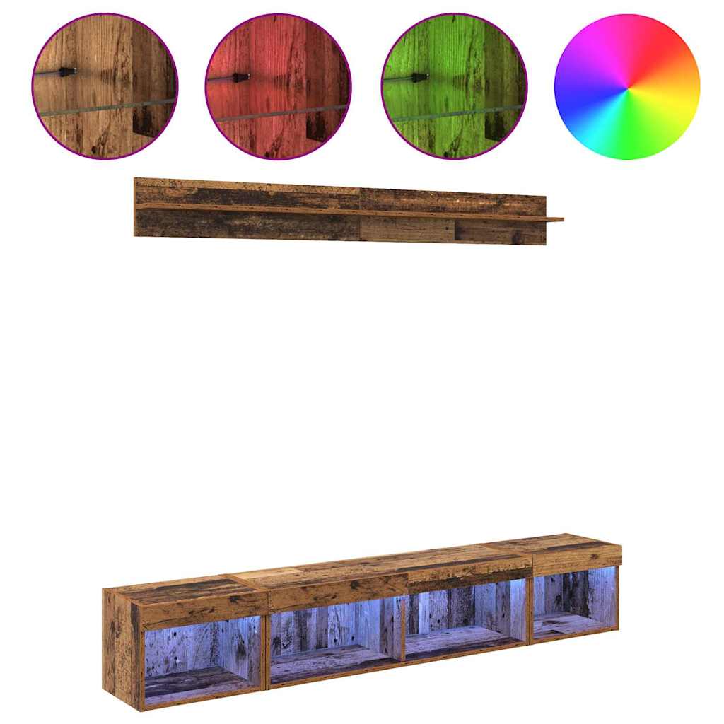 TV Wall Cabinet Set with LED 5 pcs Old Wood Engineered Wood