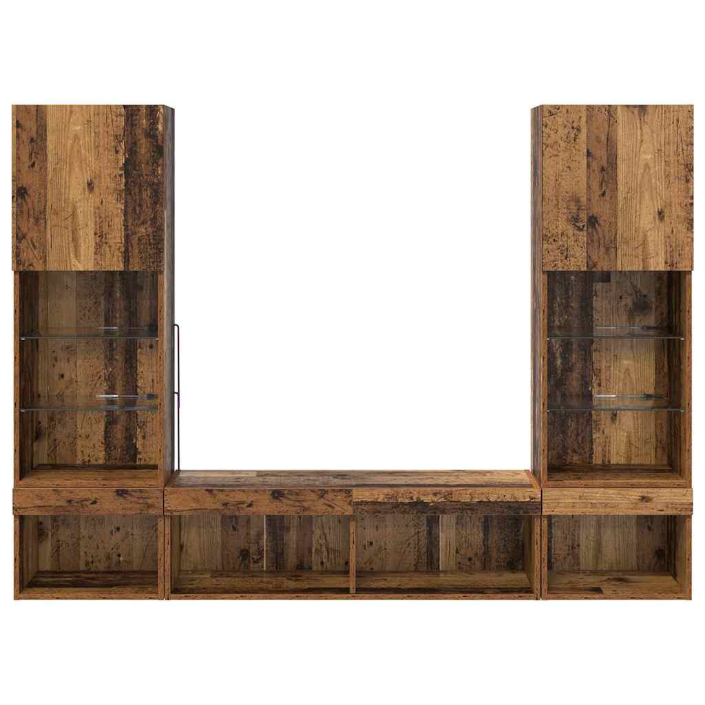 TV Wall Units with LED with LED 5 pcs Old wood Engineered Wood