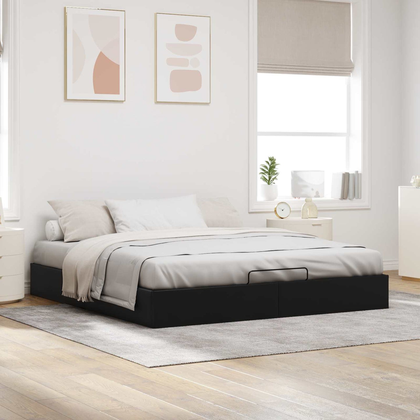 Ottoman Bed Frame Black King Size Faux Leather