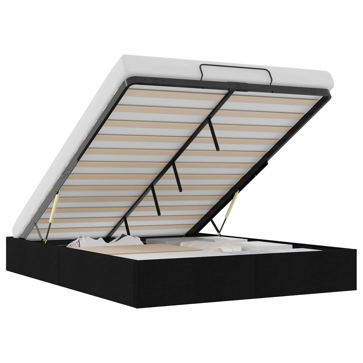 Ottoman Bed Frame Black Queen Size Fabric