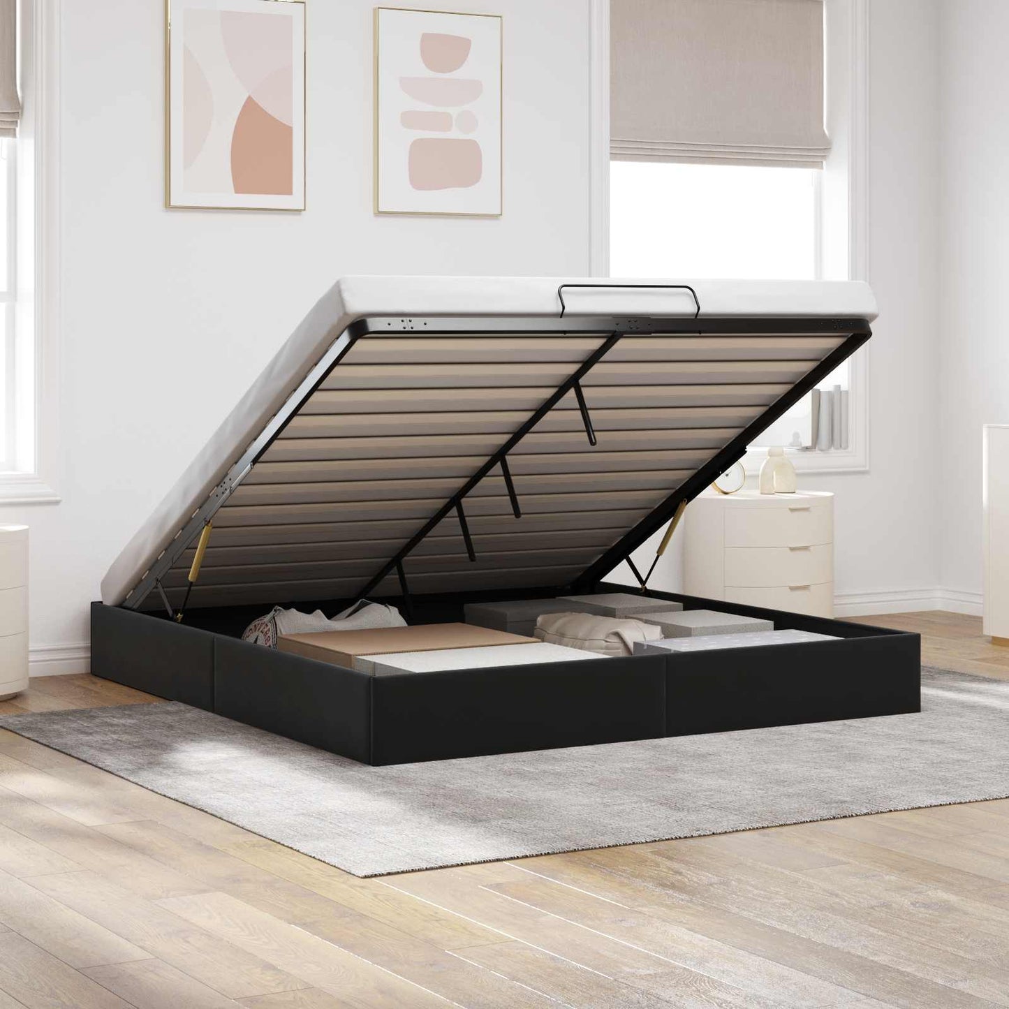 Ottoman Bed Frame Black King Size Velvet