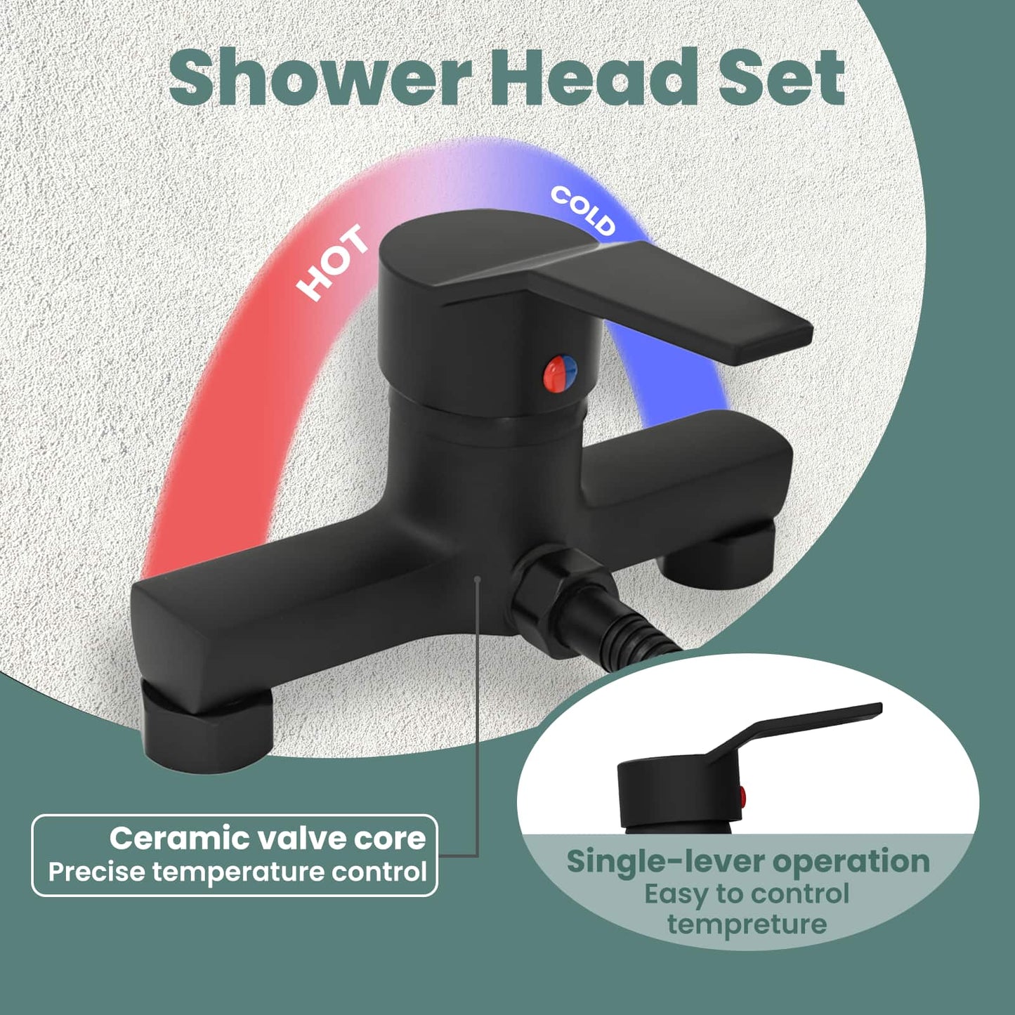 Shower Head Set Black G 1 / 2 inches Brass