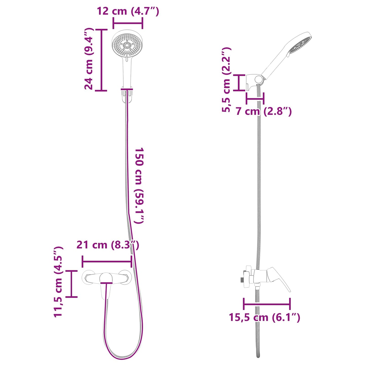 Shower Head Set Black G 1 / 2 inches