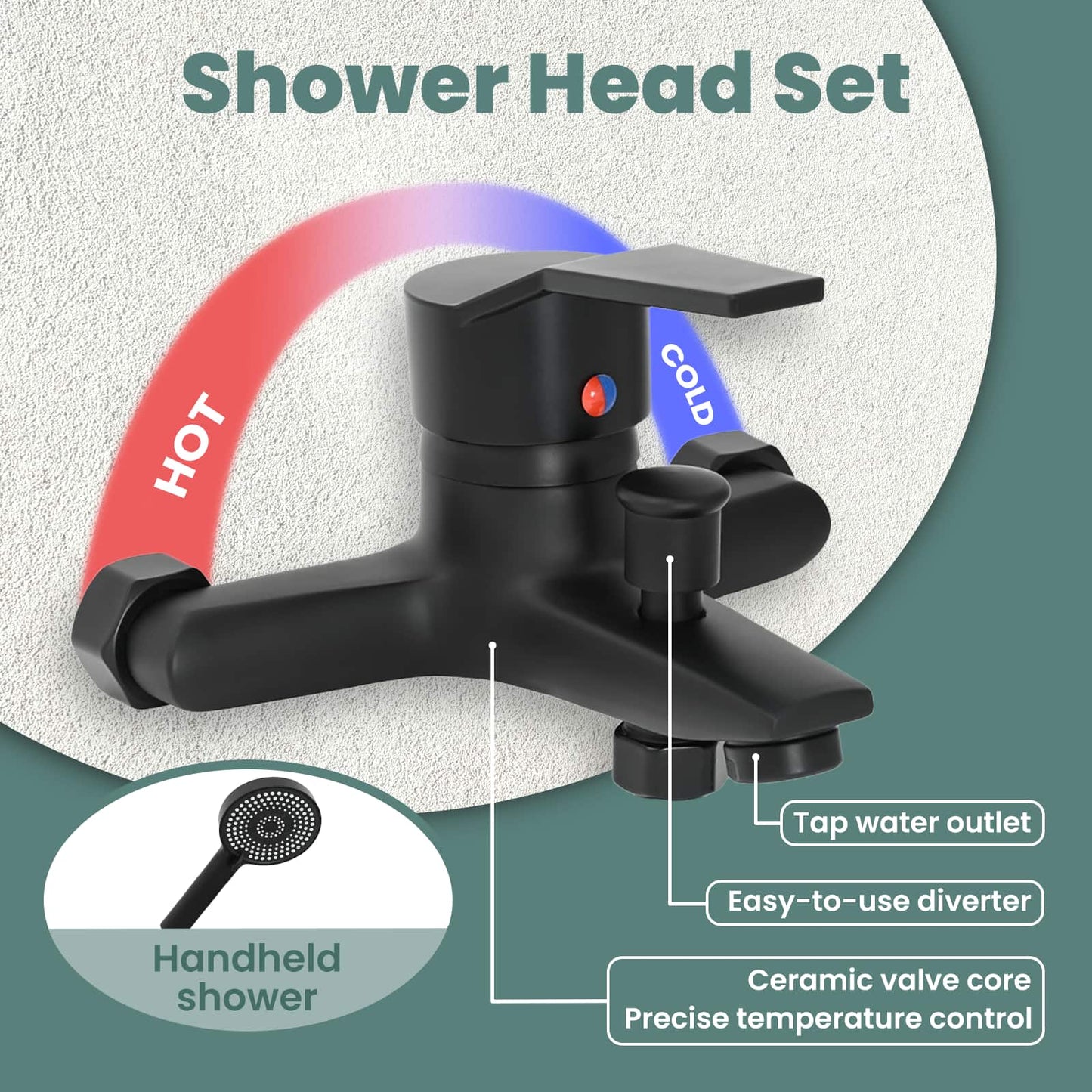 Shower Head Set Black G 1 / 2 inches