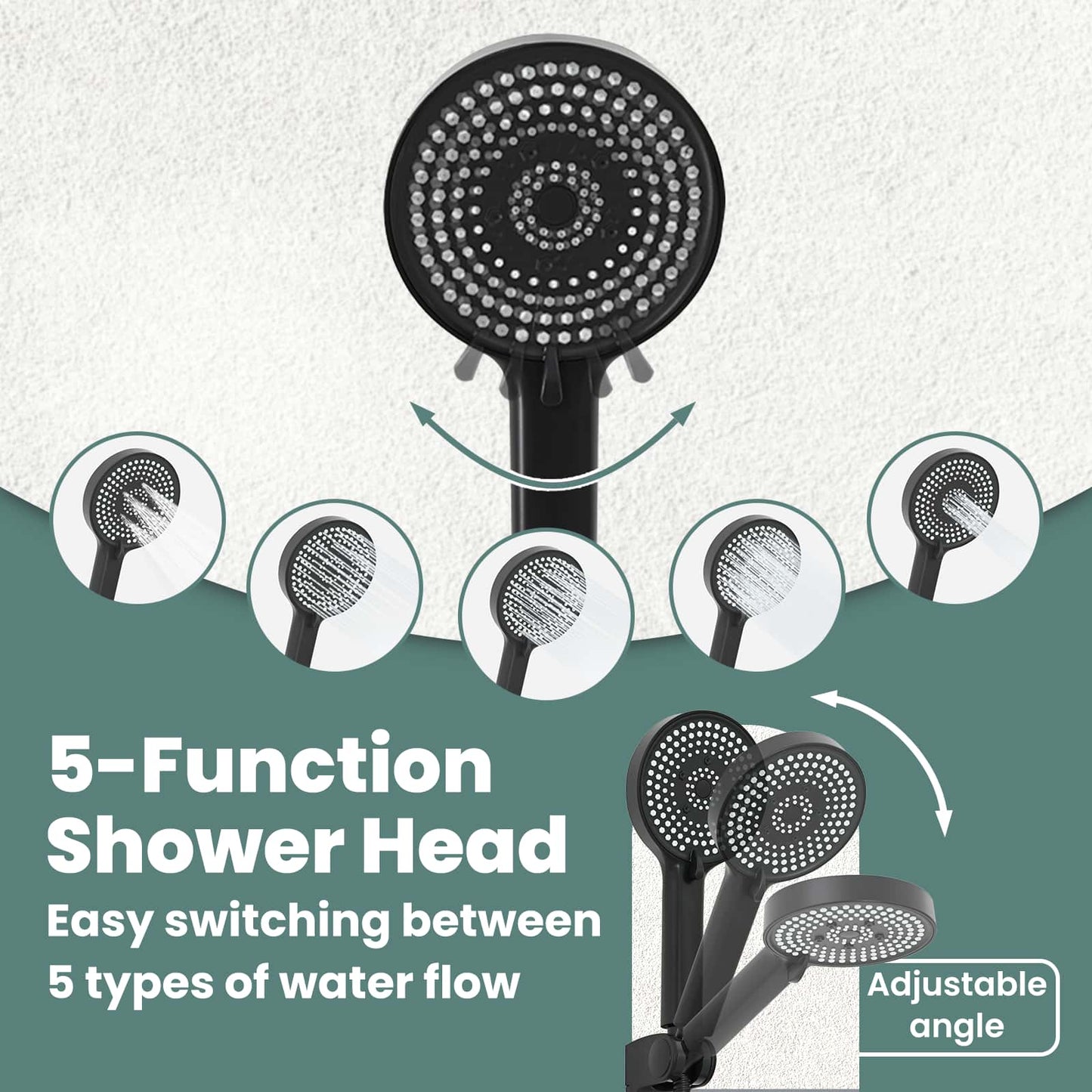 Shower Head Set Black G 1 / 2 inches