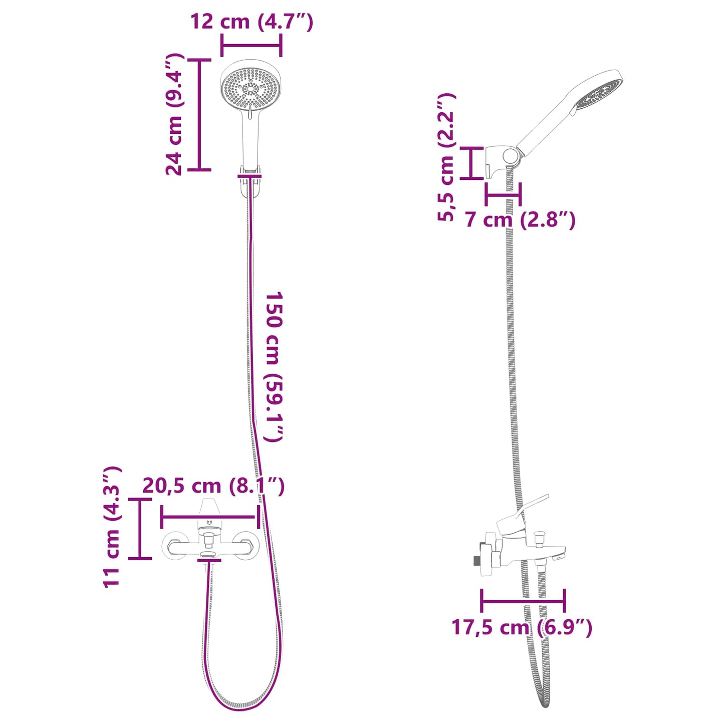 Shower Head Set Black G 1 / 2 inches