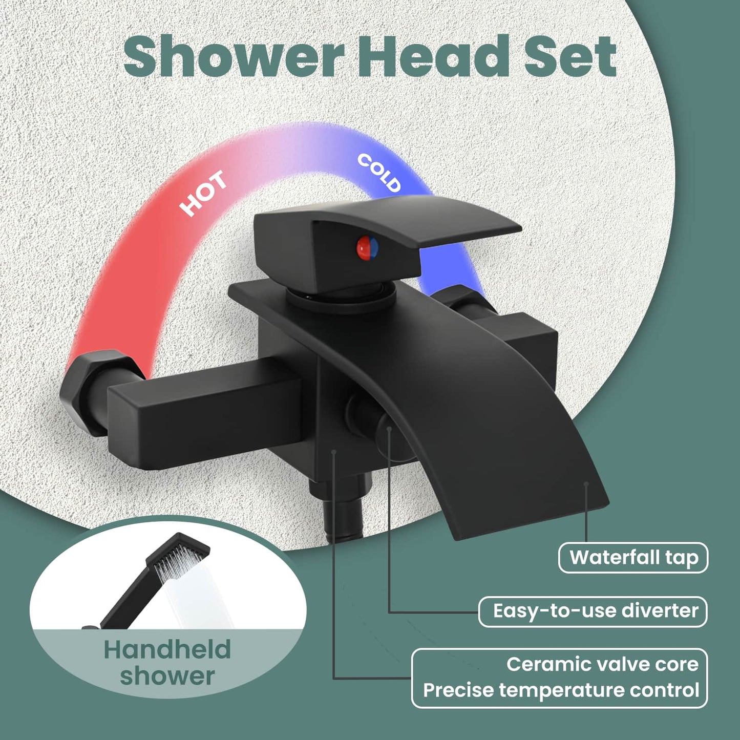 Shower Head Set Black G 1 / 2 inches