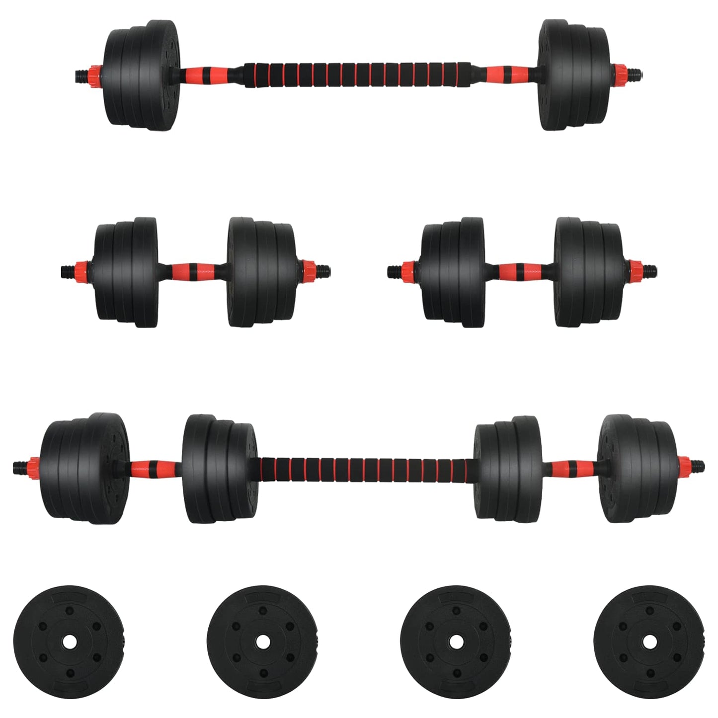 2-in-1 Dumbbell Set 30kg Black and Red