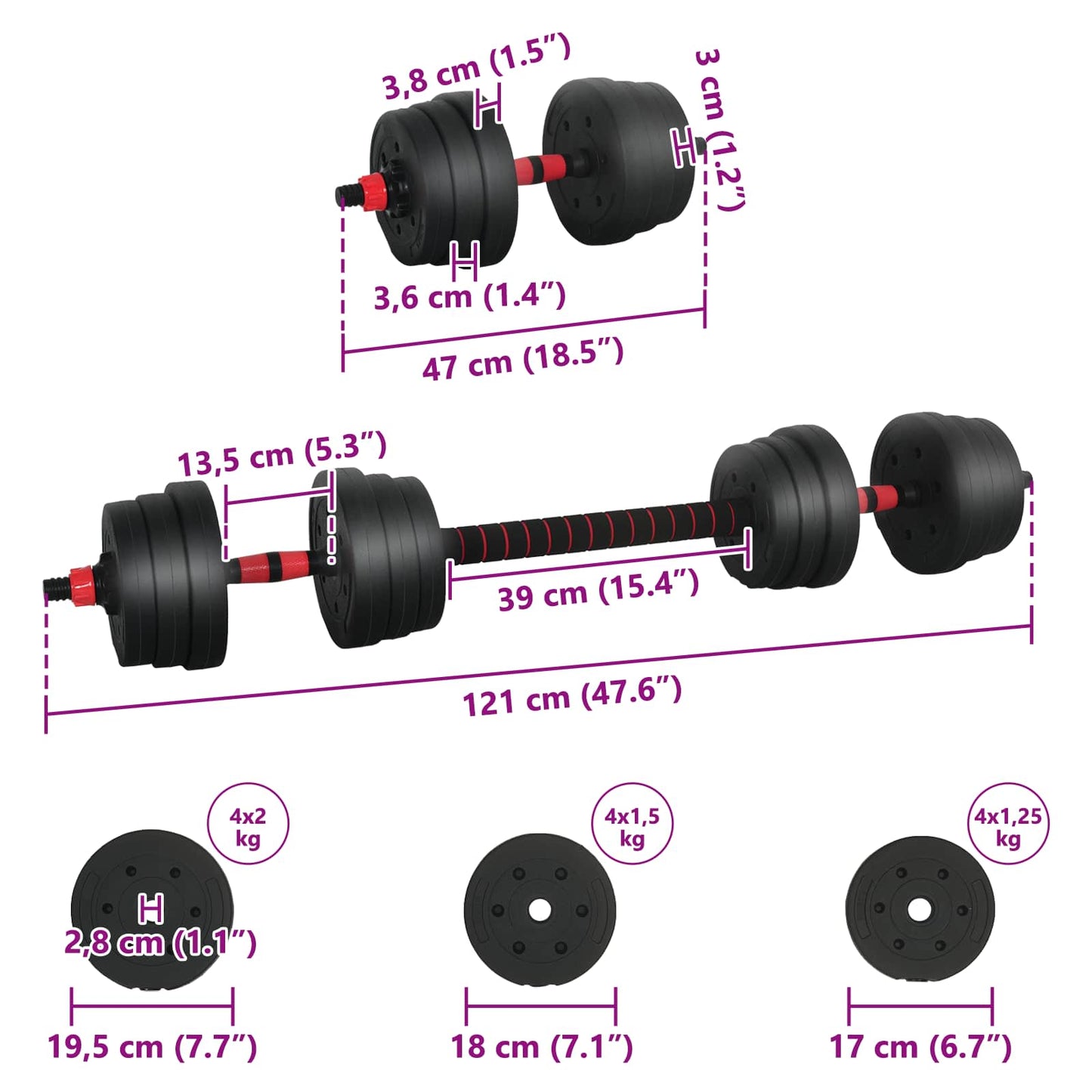 2-in-1 Dumbbell Set 30kg Black and Red