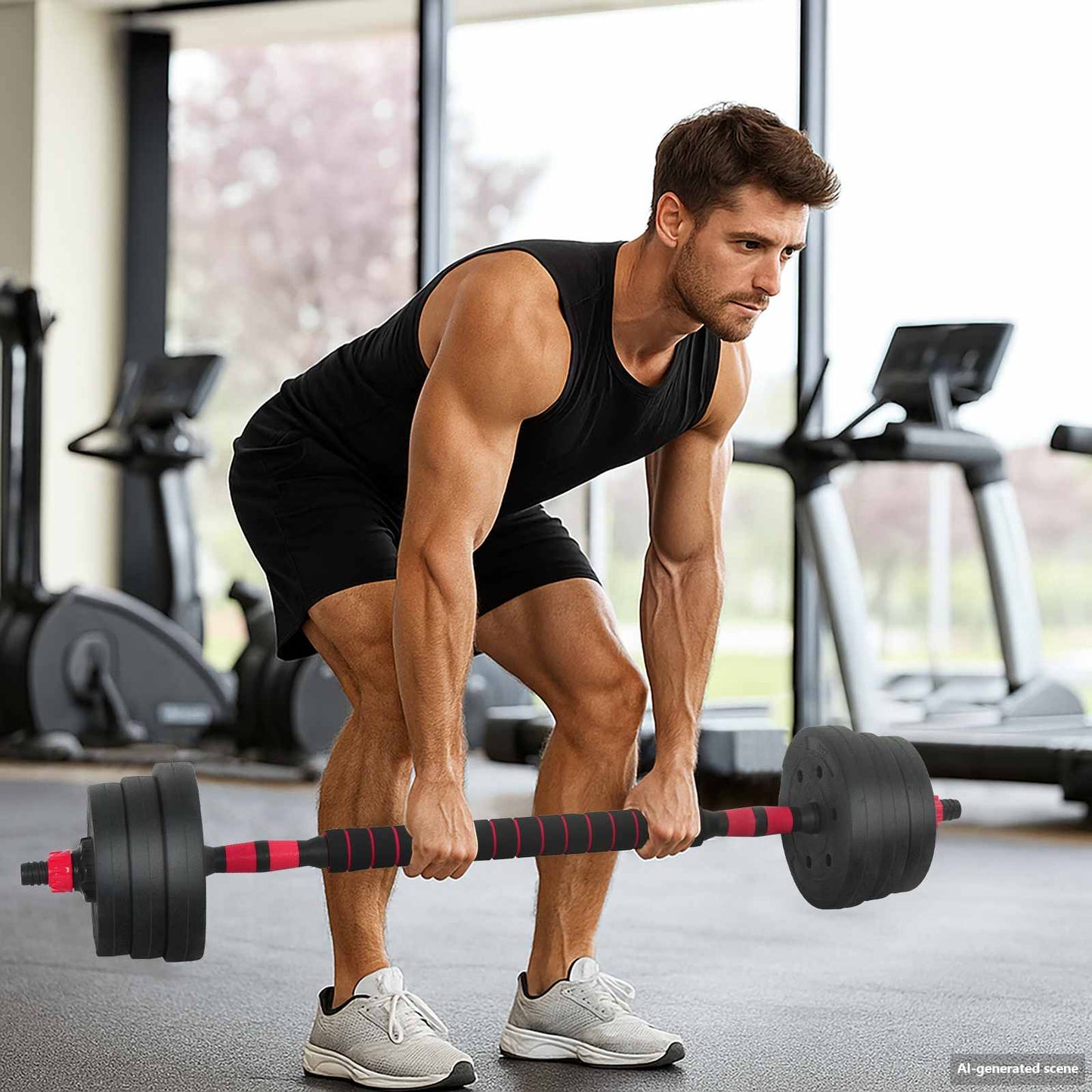 4-in-1 Dumbbell Set 30kg Black and Red
