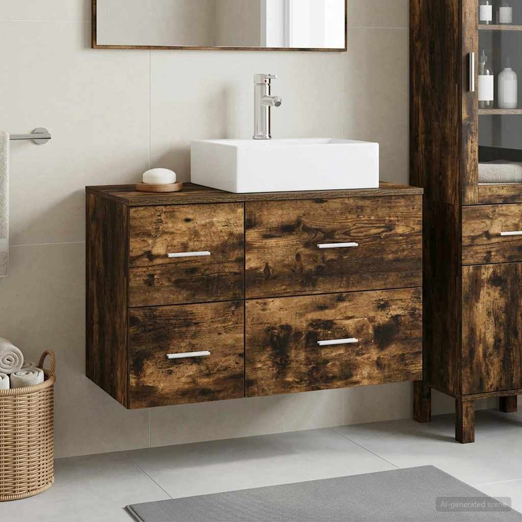 Bathroom Furniture Set 2 pcs Smoked Oak Engineered Wood
