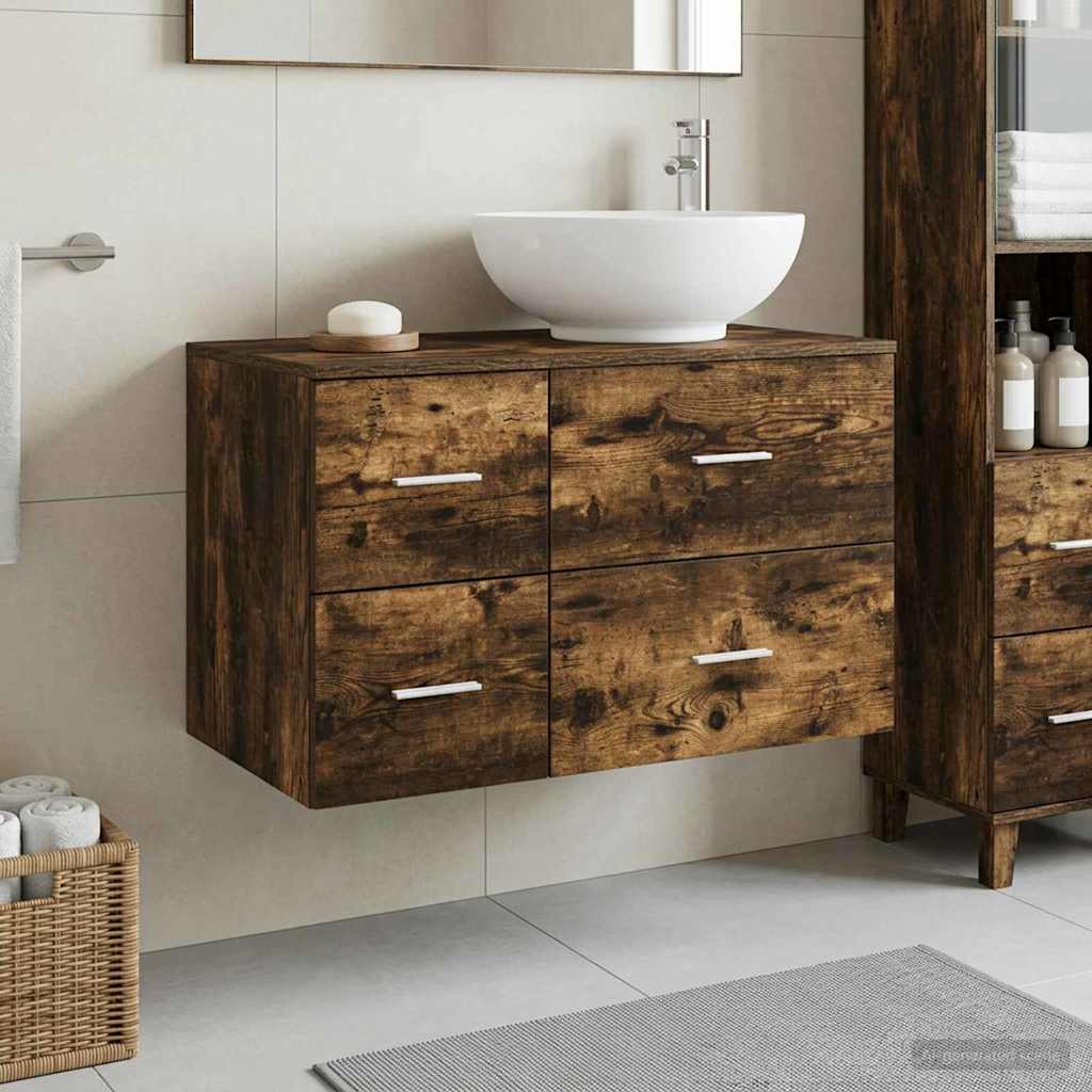 Bathroom Furniture Set 2 pcs Smoked Oak Engineered Wood