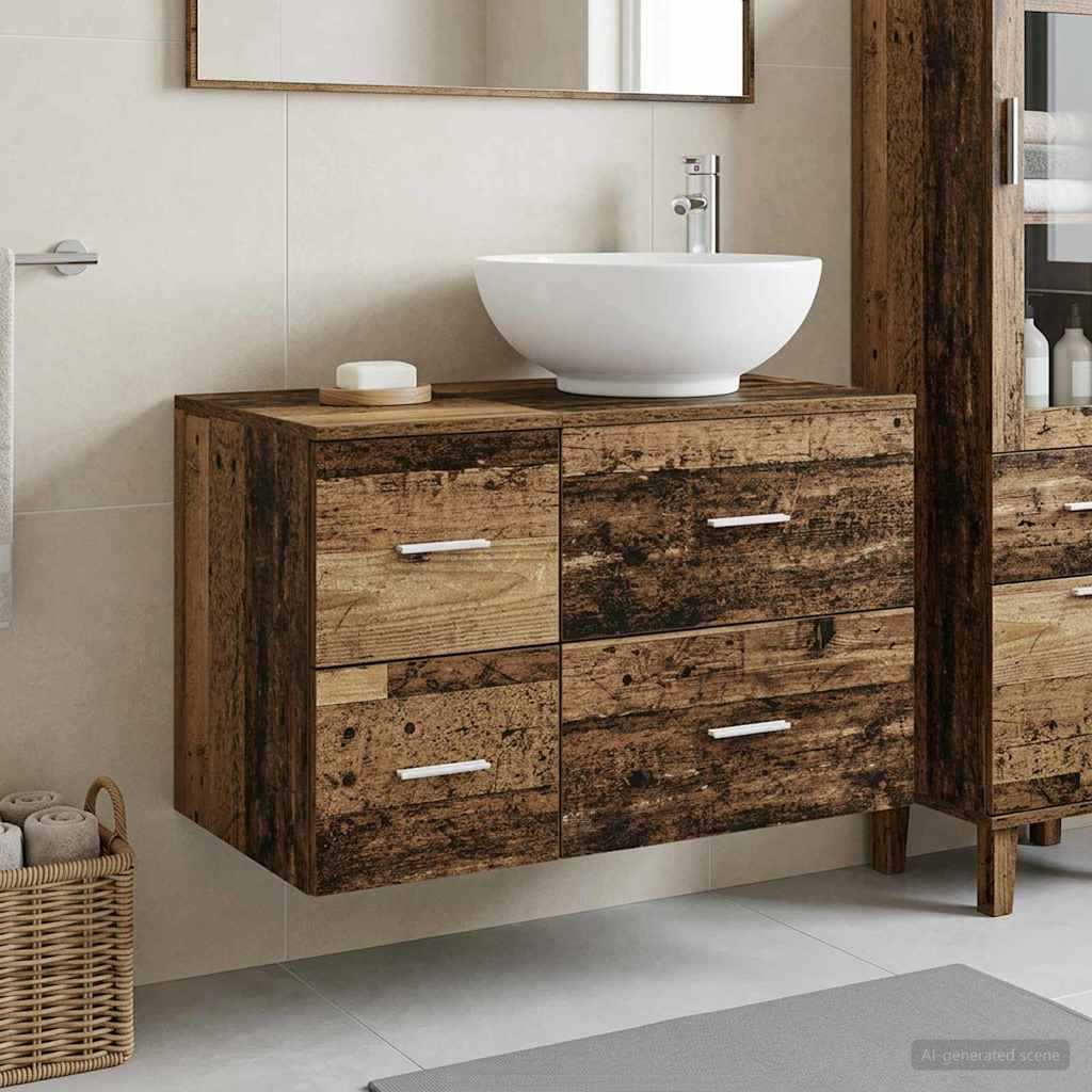 Bathroom Furniture Set 2 pcs Old Wood Engineered Wood