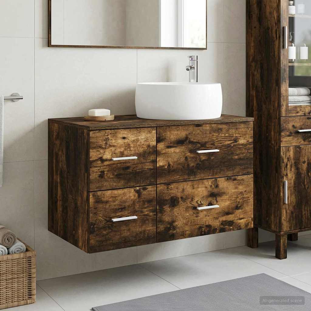Bathroom Furniture Set 2 pcs Smoked Oak Engineered Wood