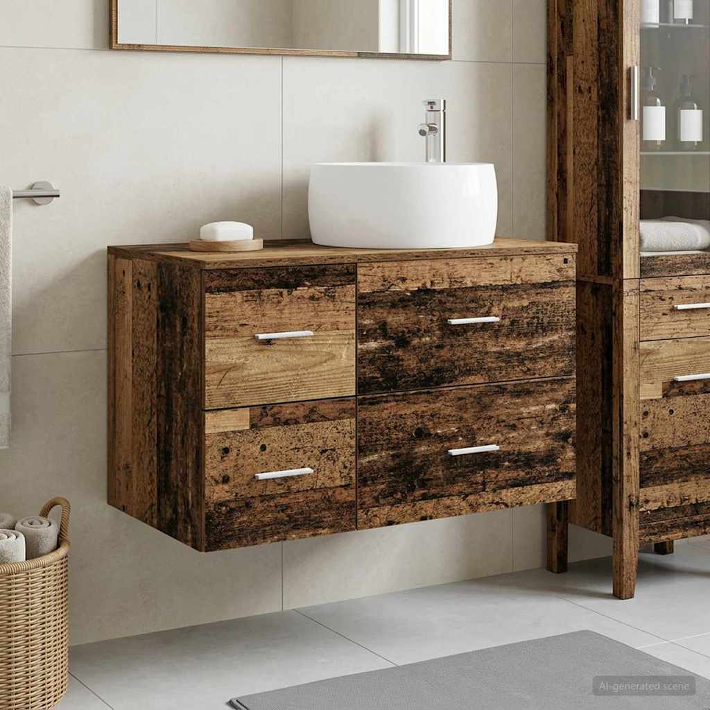 Bathroom Furniture Set 2 pcs Old Wood Engineered Wood