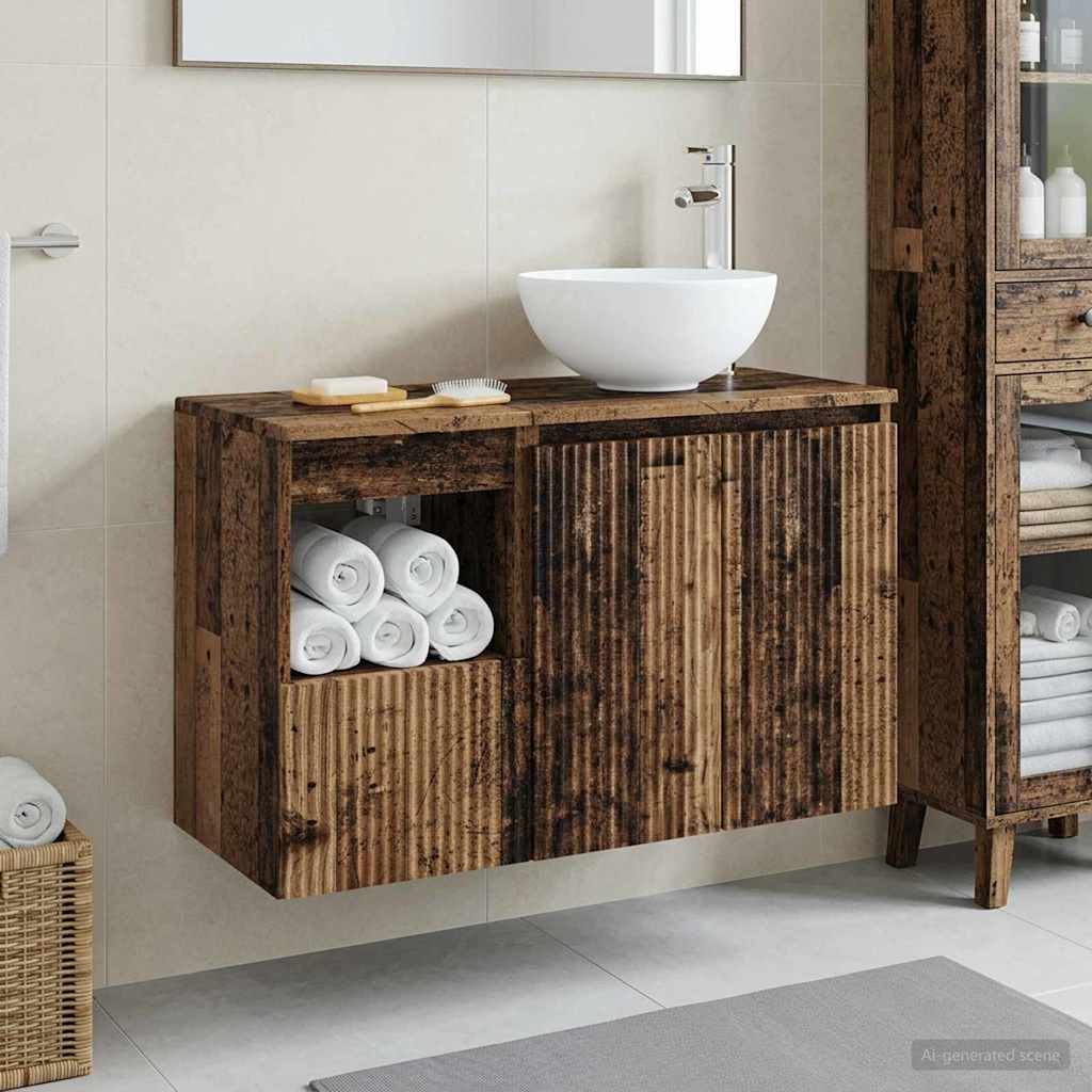 Bathroom Furniture Set 2 pcs Old Wood Engineered Wood