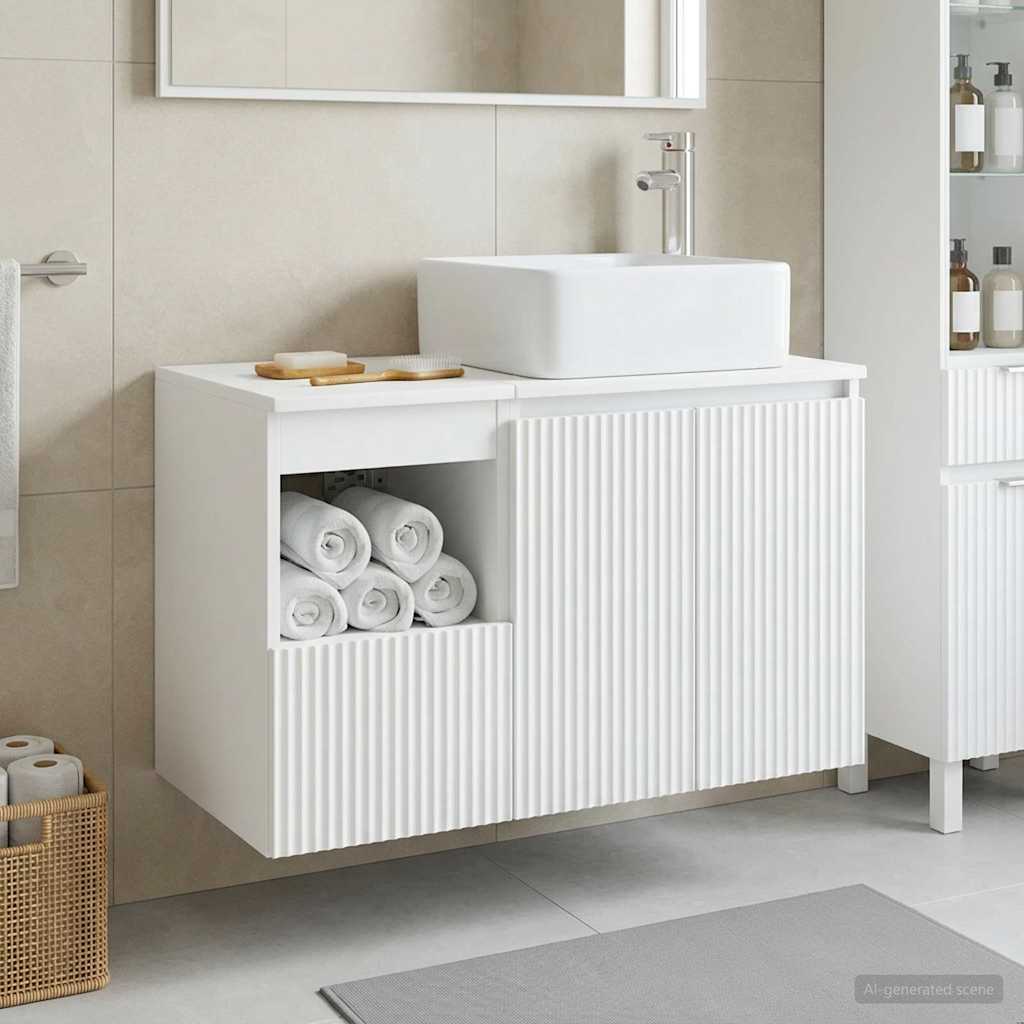 Bathroom Furniture Set 2 pcs High Gloss White Engineered Wood