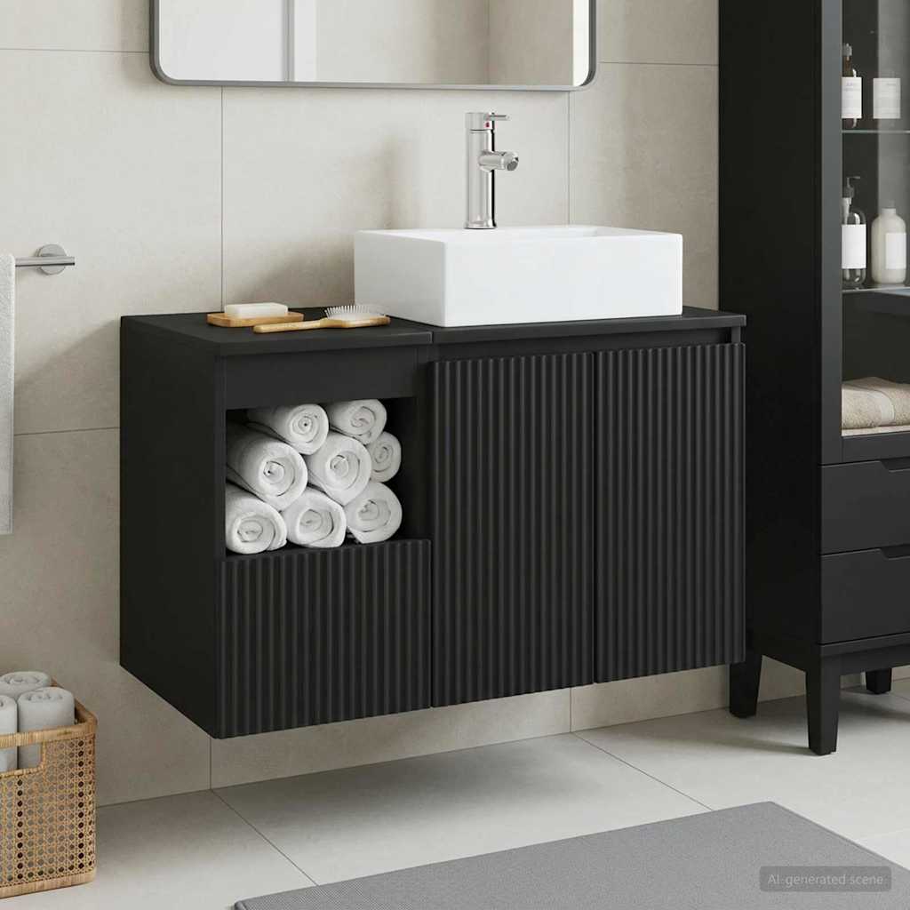 Bathroom Furniture Set 2 pcs Black Engineered Wood