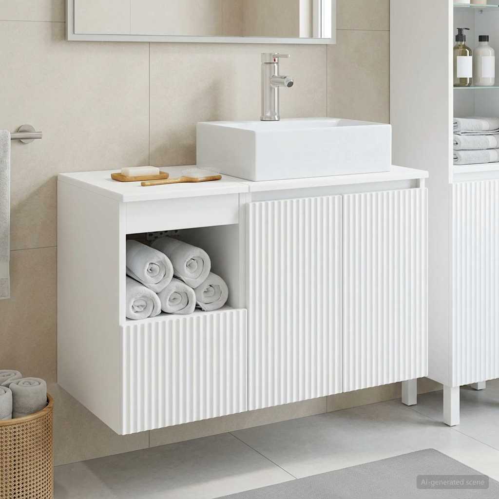 Bathroom Furniture Set 2 pcs High Gloss White Engineered Wood