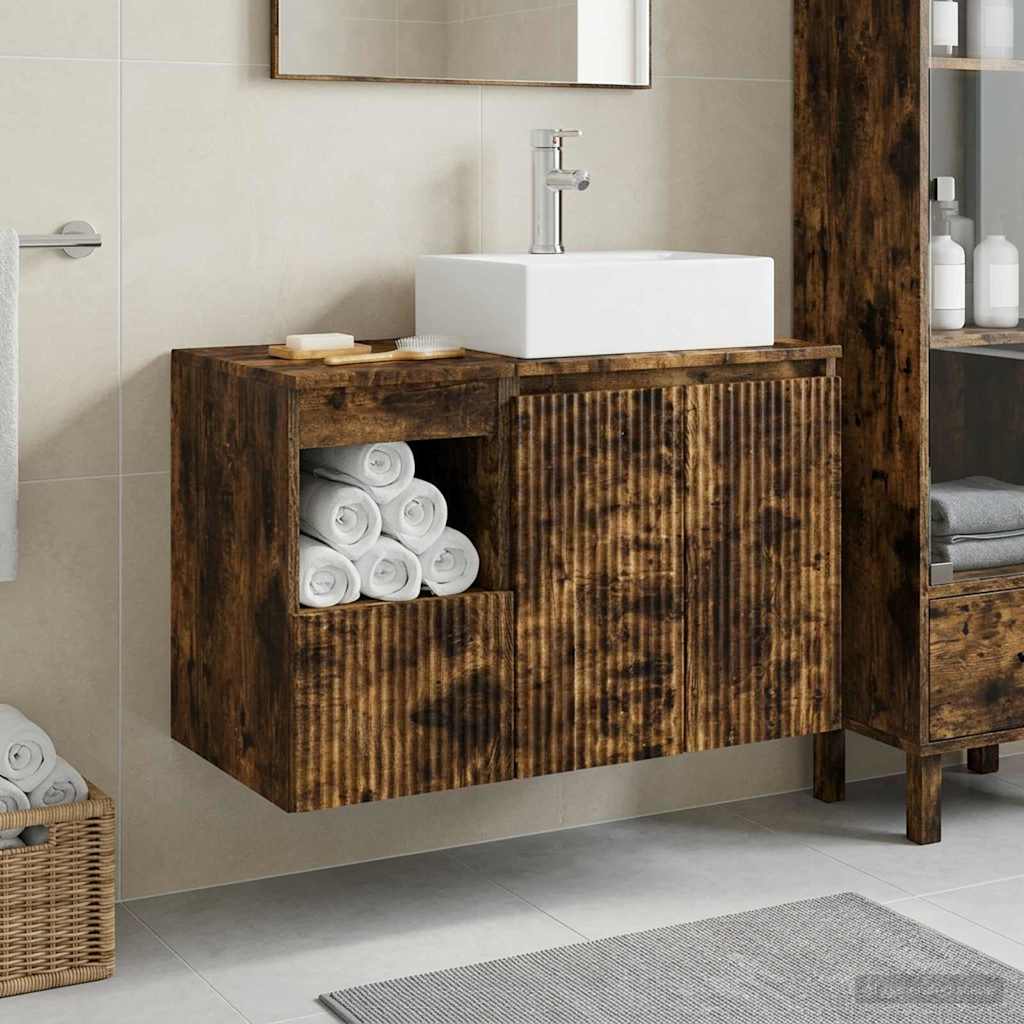 Bathroom Furniture Set 2 pcs Smoked Oak Engineered Wood