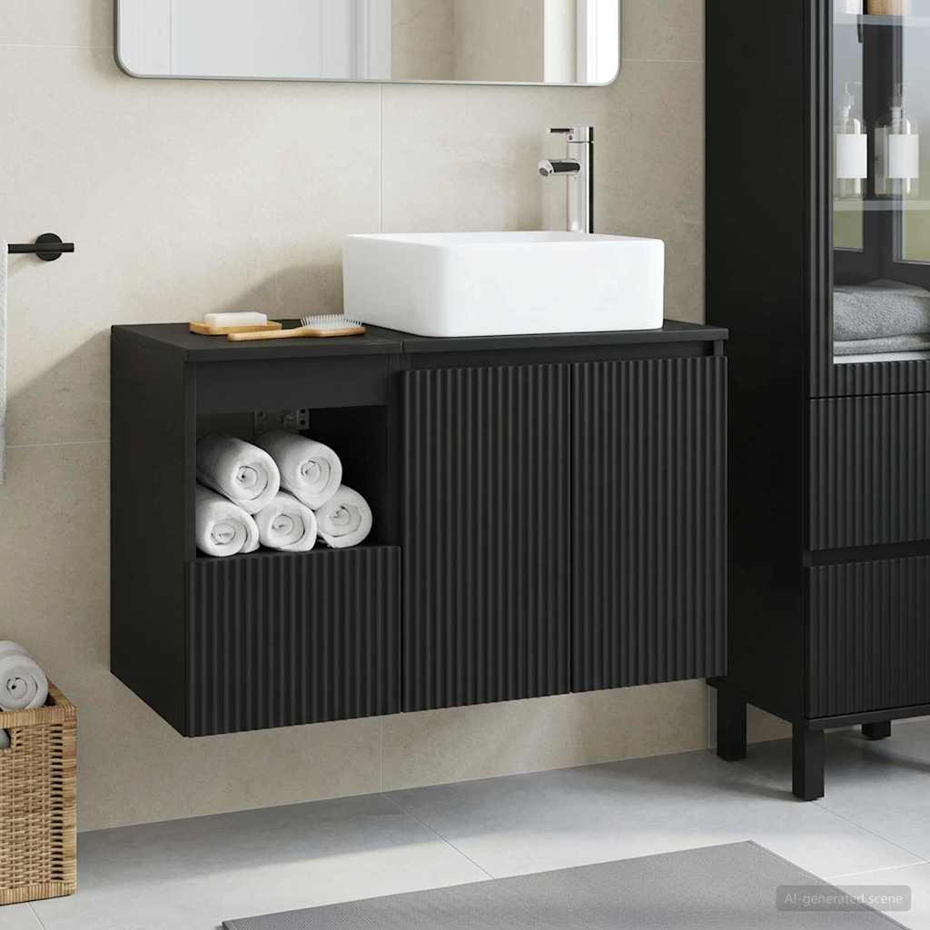 Bathroom Furniture Set 2 pcs Black Engineered Wood