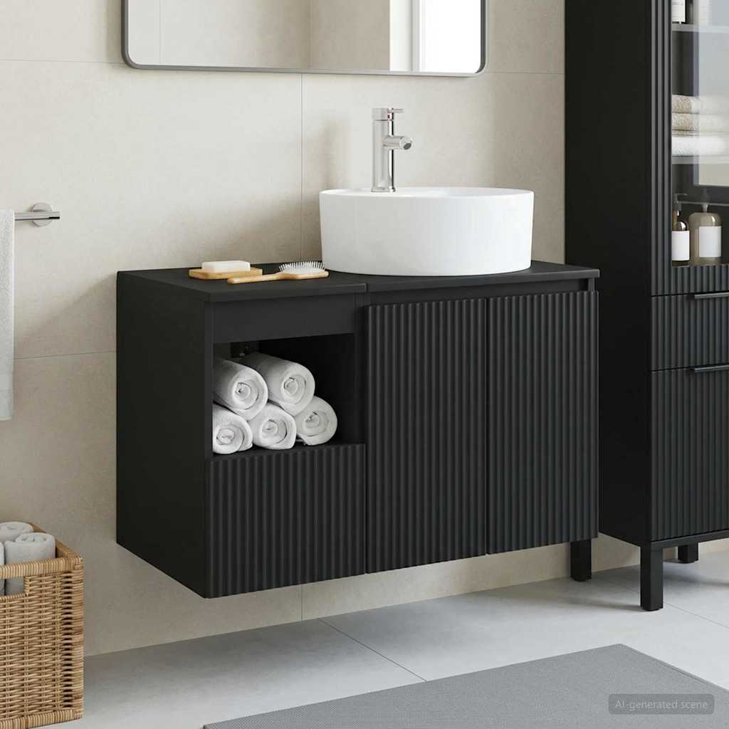 Bathroom Cabinet Set 2 pcs Black 79.5 x 44.5 x 82 cm