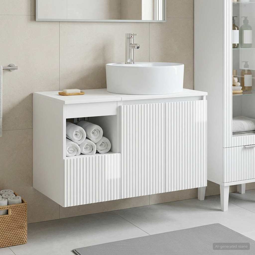 Bathroom Cabinet Set 2 pcs High Gloss White 79.5 x 44.5 x 82 cm