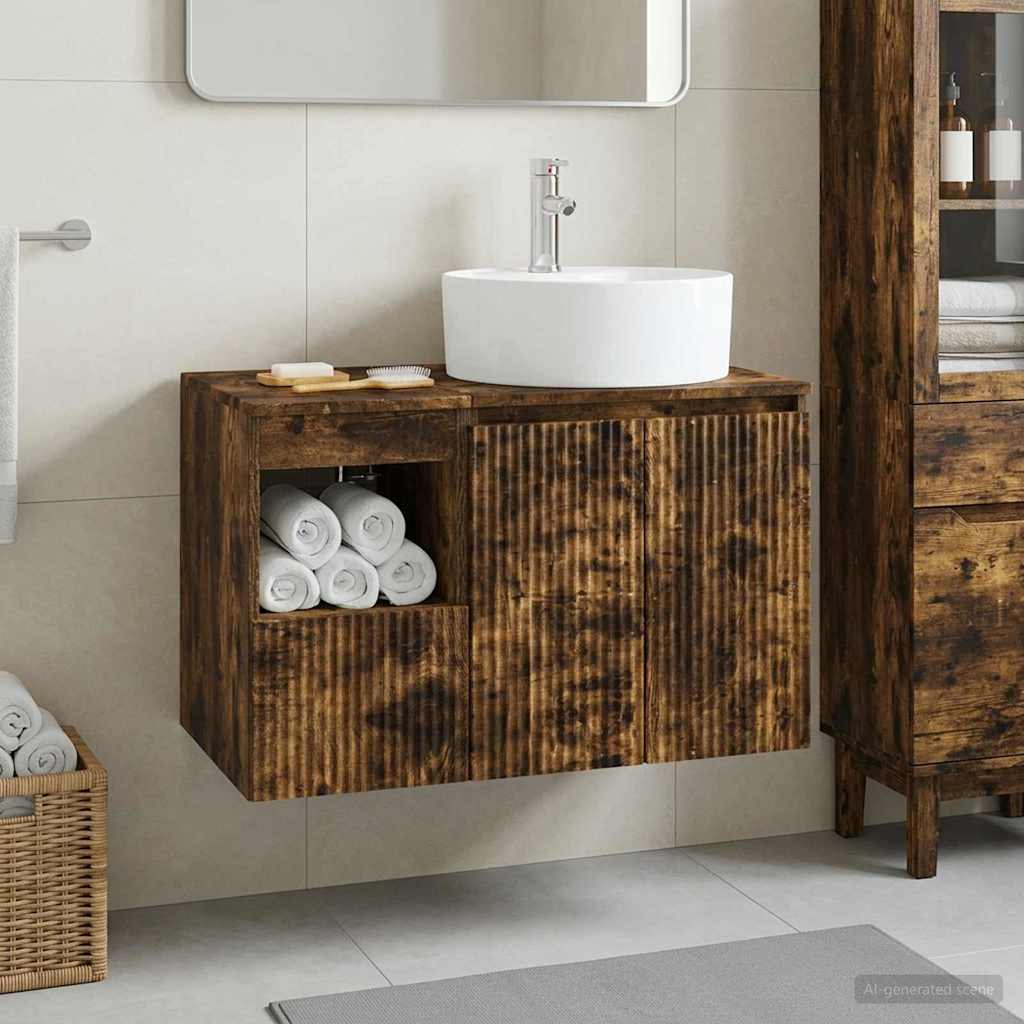 Bathroom Furniture Set 2 pcs Smoked Oak Engineered Wood