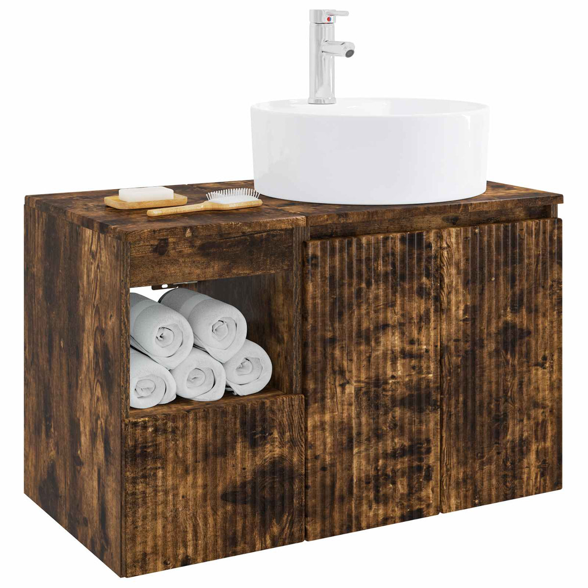 Bathroom Cabinet Set 2 pcs Smoked Oak 79.5 x 44.5 x 82 cm