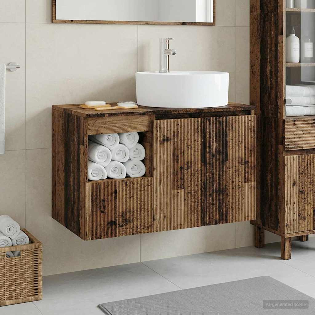 Bathroom Furniture Set 2 pcs Old Wood Engineered Wood
