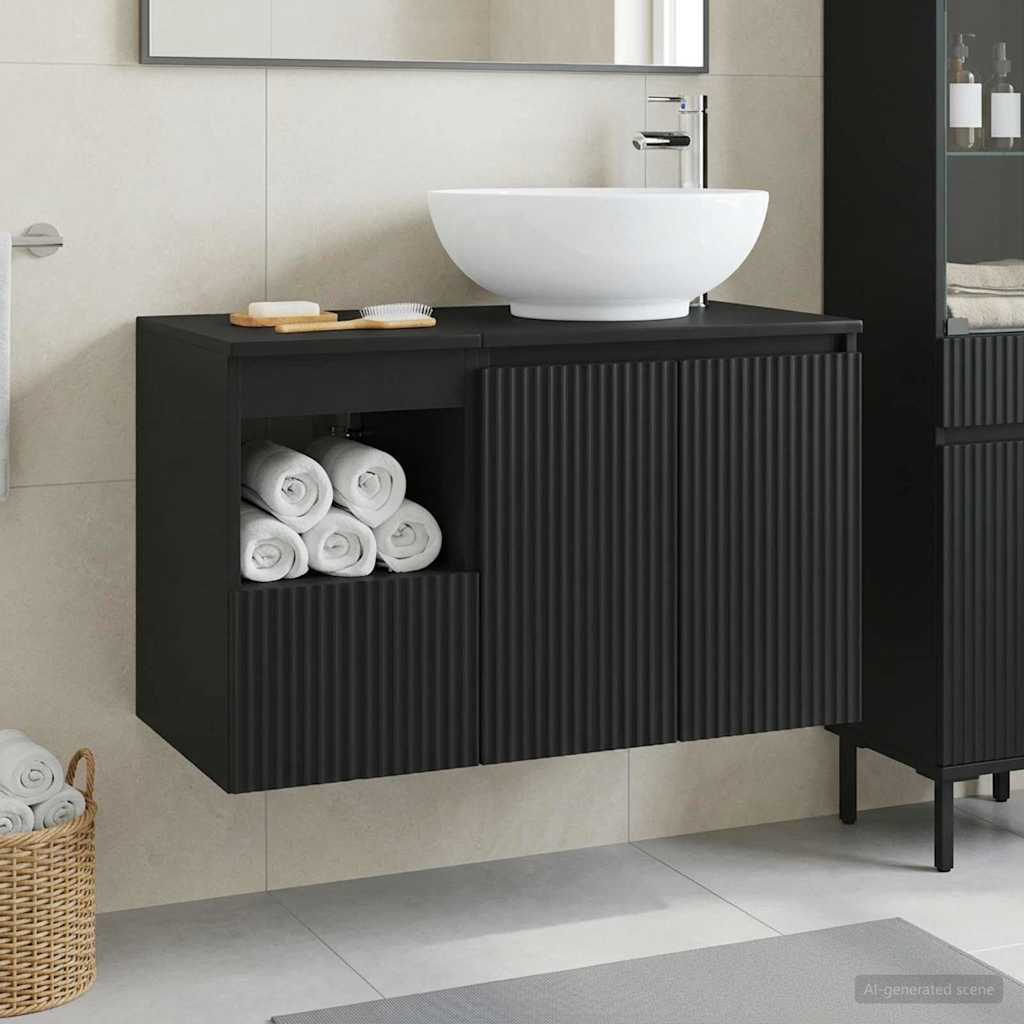 Bathroom Furniture Set 2 pcs Black Engineered Wood
