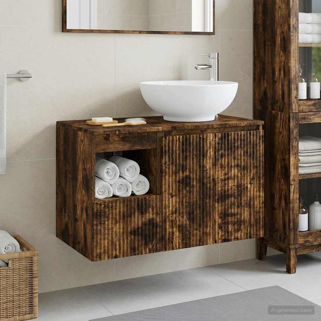 Bathroom Furniture Set 2 pcs Smoked Oak Engineered Wood
