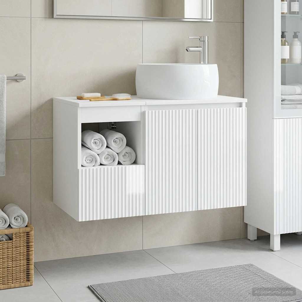Bathroom Furniture Set 2 pcs High Gloss White Engineered Wood