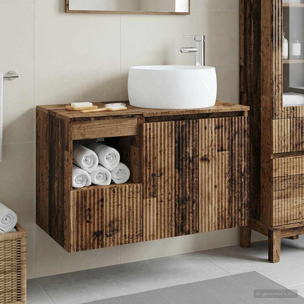 Bathroom Furniture Set 2 pcs Old Wood Engineered Wood
