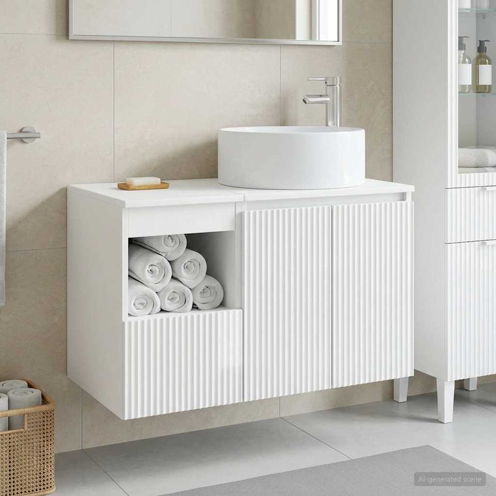 Bathroom Furniture Set 2 pcs High Gloss White Engineered Wood
